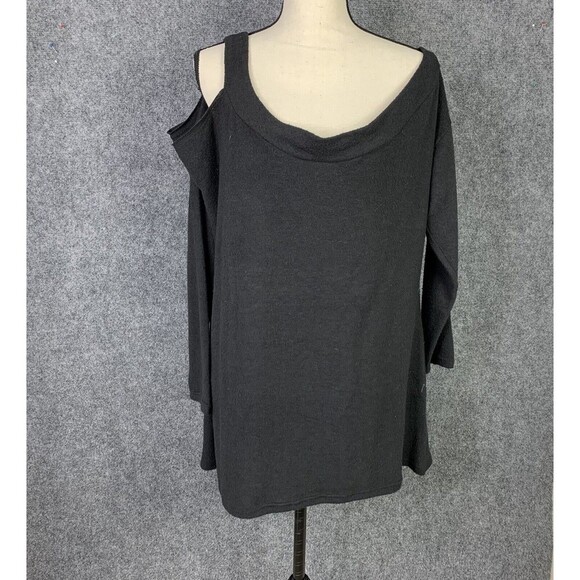 Fantastic Fawn Sweater Women M Soft Black One Cold Shoulder - Picture 1 of 9